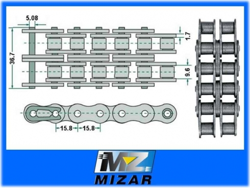 ŁAŃCUCH ROLKOWY DWURZĘDOWY 10 B-2 5/8x3/8 5m-10697