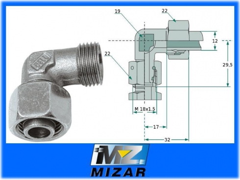 ZŁĄCZKA KĄTOWA REGULOWANA Volz X-EWV 12 L DKO -12086