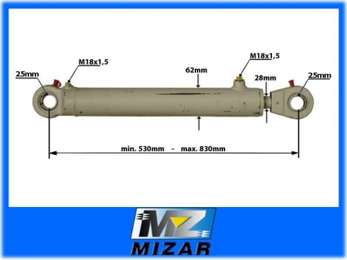 Siłownik hydrauliczny dwustronny 530-830mm fi 25mm WSPOMAGANIA KIEROWNICY C-385 BEZ PRZEDNIEGO NAPĘDU 88276909-16254