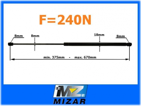 Amortyzator gazowy atrapy DAF 670mm 240N-17510