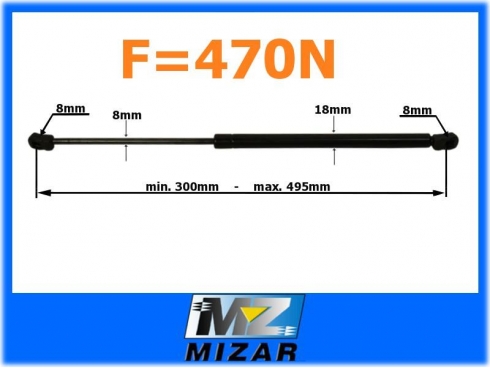 AMORTYZATOR GAZOWY 495mm 470N SKODA OCTAWIA-17521