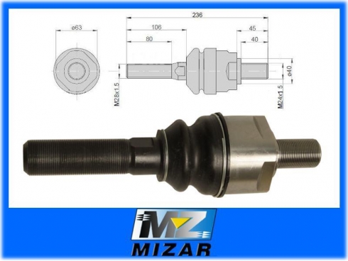 Przegub kierowniczy osiowy 235mm M28x1,5 M24x1,5 AL110918 AL177977-18271