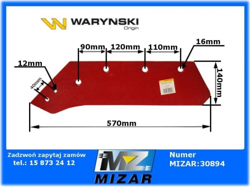 Eurolemiesz lewy 16'' Kverneland Pług Waryński 073005-23116