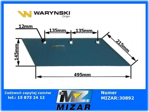 Lemiesz prawy 20'' SB 56 RE Lemken Pług Waryński 3352034-23107