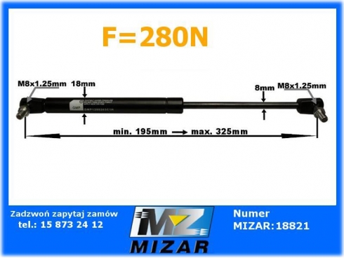 AMORTYZATOR GAZOWY DRZWI CASE DEUTZ 325mm 280N 1280263C1-23458