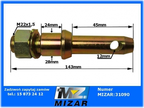 Sworzeń przykręcany MF 7/8x146mm, 7/8x14UNF-23553