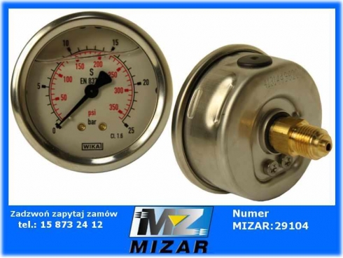 Manometr fi 63 BSP 1/4" TYŁ ZAKRES 0-25 BAR WIKA-24553