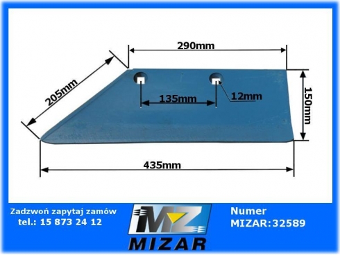 Lemiesz pługa Lemken lewy 435mm 3352021-24625