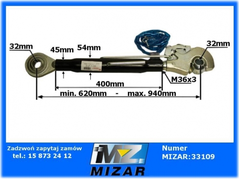 Łącznik centralny z hakiem 620-940mm kat. 3-3 32mm-25027