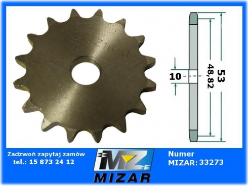 Koło zębate do łańcucha 06B-1 Z-16 53mm 10mm-25196