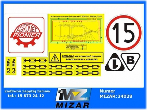 Naklejki kopaczki elewatorowej Z-609/0-2 Z609/4 Z412 AGROMET PIONIER-25722