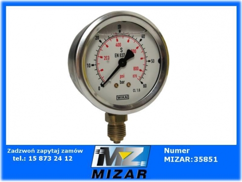 Manometr fi 63 BSP 1/4" DÓŁ ZAKRES 0-60 BAR WIKA-26862