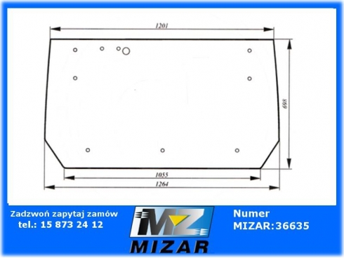 Szyba tylna górna Zetor 3321 4321 5321 6321 7321 53369198 53.369.198 3 otwory na dole-28108