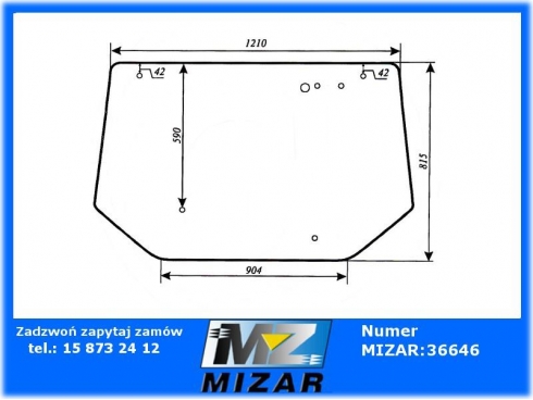 Szyba tylna górna na otówr na wys. 590mm Zetor 10368021 10.368.021-28119