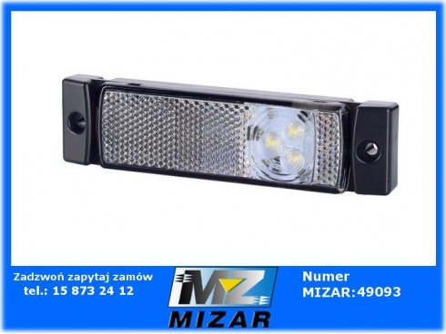 Lampa obrysowa 3 LED 12V 24V z odblaskiem biała Horpol-38546