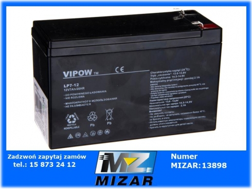 AKUMULATOR ŻELOWY 12V 7Ah VIPOW-38524