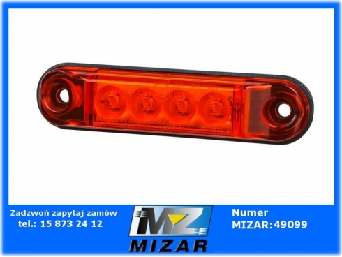 Lampa obrysówka przednia owalna 4 LED 12V 24V czerwona typu slim Horpol-38552