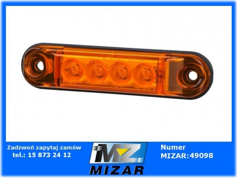 Lampa obrysówka przednia owalna 4 LED 12V 24V pomarańczowa typu slim Horpol -38551