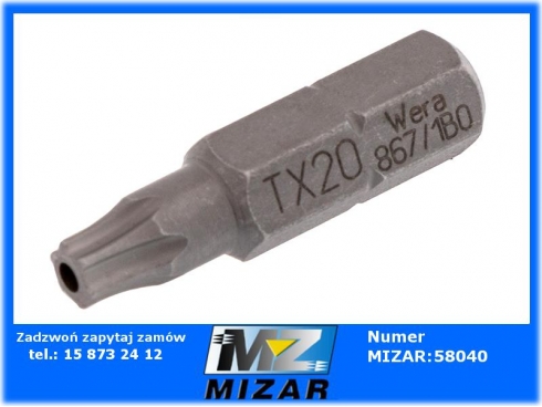 Końcówka wkrętakowa bit Torx 1/4" z otworem TX20 25mm Wera-45950