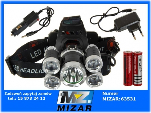 Latarka czołowa 5 Led Zoom Cree czołówka na czoło-50978