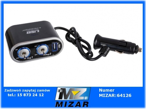 Rozgałęziacz zapalniczki podwójny 12V 24V włączniki USB 1000 mA-51372