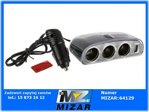 Rozgałęziacz zapalniczki potrójny 12V 24V USB 100-51318