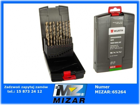 Wiertła do metalu HSCo Wurth 130° zestaw 19szt. od 1mm do 10mm-52694