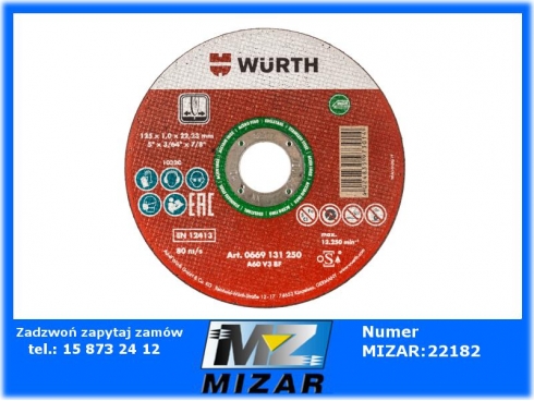 TARCZA DO CIĘCIA METALU INOX 125x1,0x22 WURTH-53612