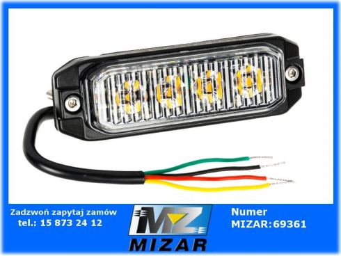 Lampa błyskowa stroboskopowa TL 4xLED 12V 24V 12W pomarańczowa-56287