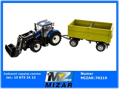 Ciągnik Bruder New Holland T7.315 1:16 z ładowaczem + Przyczepa z podwyższonymi burtami 03121 02203-58284