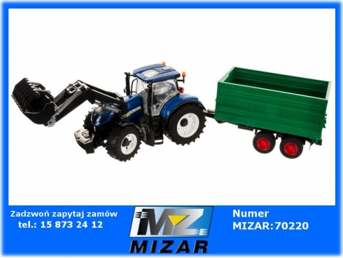 Ciągnik Bruder New Holland T7.315 1:16 z ładowaczem + Przyczepa wywrotka z podwyższonymi burtami 03121 02203-58285