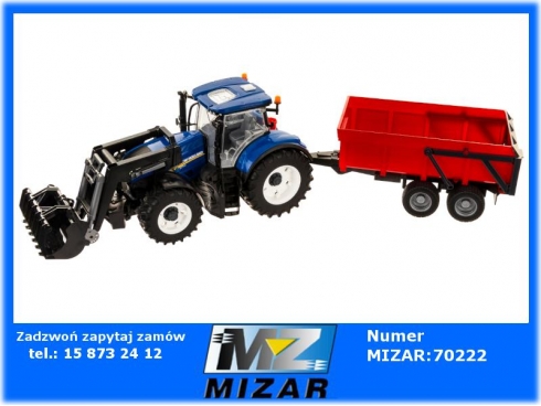 Ciągnik Bruder New Holland T7.315 1:16 z ładowaczem + Przyczepa wywrotka rolnicza Bruder 03121 02211-58298