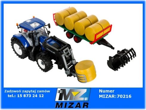 Ciągnik New Holland T7.315 1:16 z ładowaczem + ładowacz bel + przyczepa Bruder 03121 02332 02220-58269