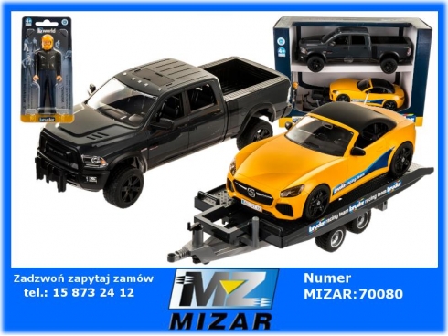 Dodge Ram przyczepa laweta wyścigówka roadster Racing Team figurka kierowcy Bruder 02504-58400