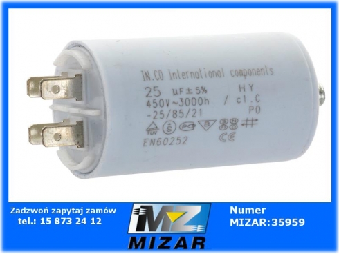 Kondensator rozruchowy do silnika 25uF 450V-58989