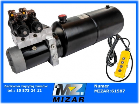 Agregat hydrauliczny z rozdzielaczem dwusekcyjnym 12V, metalowy zbiornik 10L z pilotem-59423