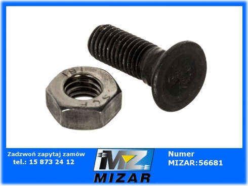 Śruba płużna podsadzana redliczki M10x30mm DIN 608 10.9 z nakrętką Waryński 608101030-59913