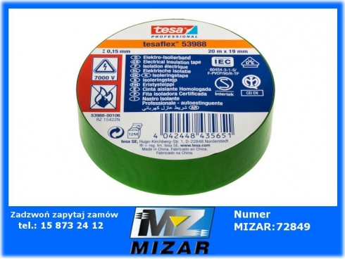 Taśma izolacyjna zielona miekka 20m 19mm TesaFLEX 53988-60147