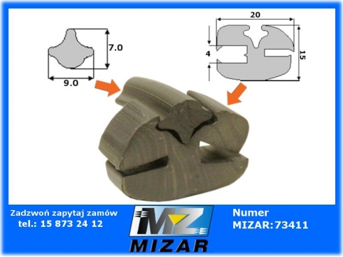 Uszczelka szyby 20x15 z klinem 9x7mm T-25-60807