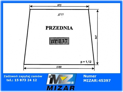 Szyba przednia T-25 kabina polska NR.137 NR.432-61225