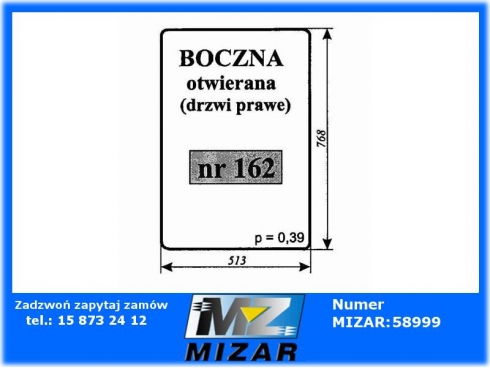 Szyba boczna drzwi prawe otwierana T-25 T-25A kabina rosyjska NR 162 NR162-61228