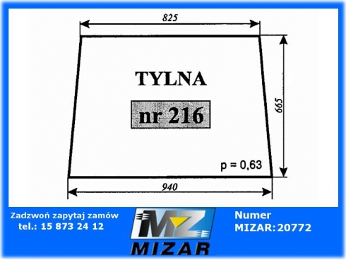 SZYBA TYLNA T-25 NR 216 NR.216 KABINA CZESKA -61217