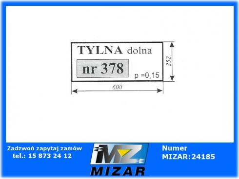 Szyba tylna mała C-330 kabina Smolniki Nr 378-62458