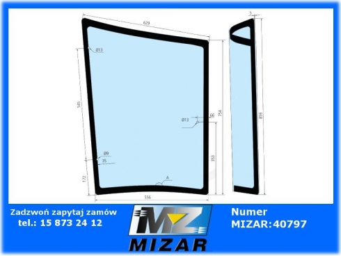 Szyba narożnikowa prawa tylna Massey Ferguson 5608 5609 5610 7614 7615 7616 7618 7619 7620 7622 7624 7626 3902131M1-627