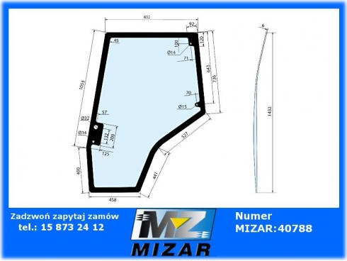 Szyba drzwi lewa z tunelem w podstawie MF przyciemniana 4272770M1-62788