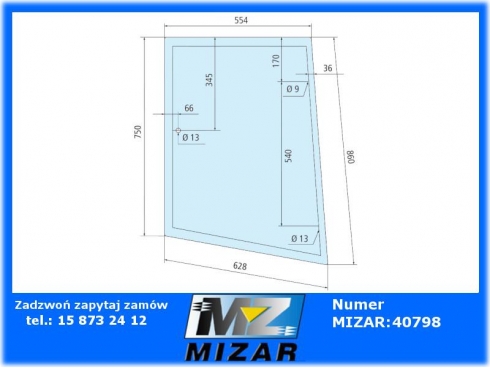 Szyba narożnikowa lewa tylna Massey Ferguson 5608 5609 5610 7614 7615 7616 7618 7619 7620 7622 7624 7626 3902130M1-6277