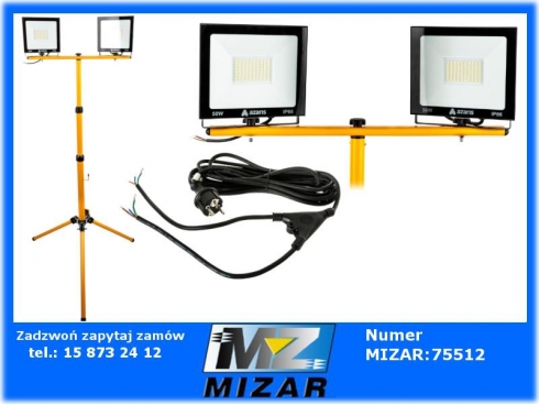 Naświetlacz budowlany halogen LED 2x50W na statywie z regulacją 92-186cm + przewód 3 metry na wtyczkę do gniazdka-62