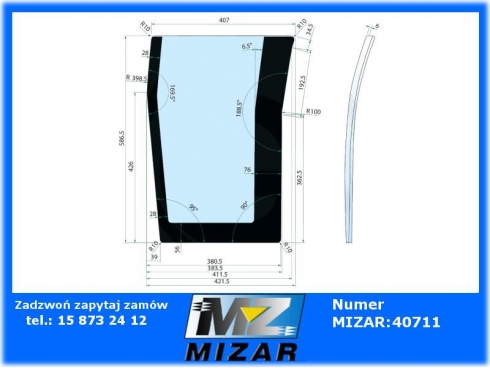 Szyba przednia dolna lewa Massey Ferguson 4215 4220 4225 4235 4245 4255 4260 4270 4315 4320 4325 4335 4345 4355 3804553M