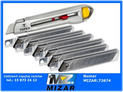 Nóż do tapet metalowy nożyk 18mm + 66 ostrzy-63412