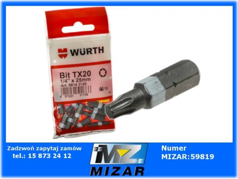 Końcówka wkrętakowa bit TORX TX20 1/4" 25mm biały Wurth-63794